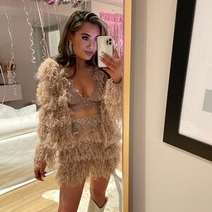 ASOS Blush Feathered Jacket with Silver Details